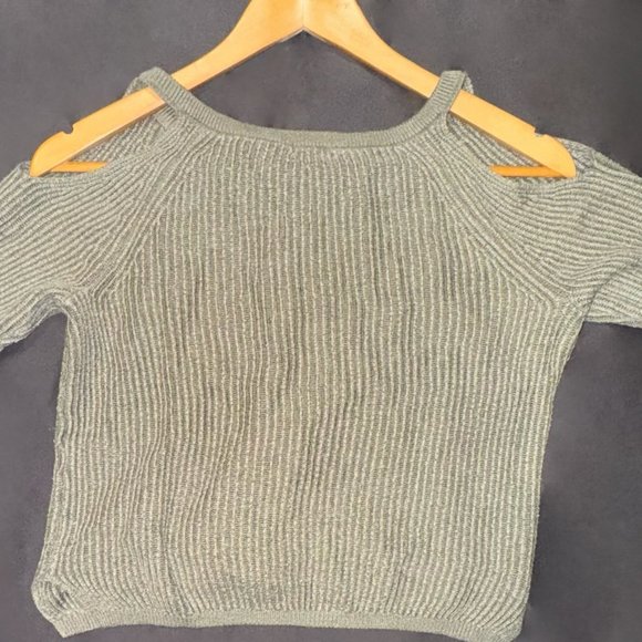 GARAGE Grey Cold Shoulder Off Shoulder Knit Sweater - Picture 2 of 2